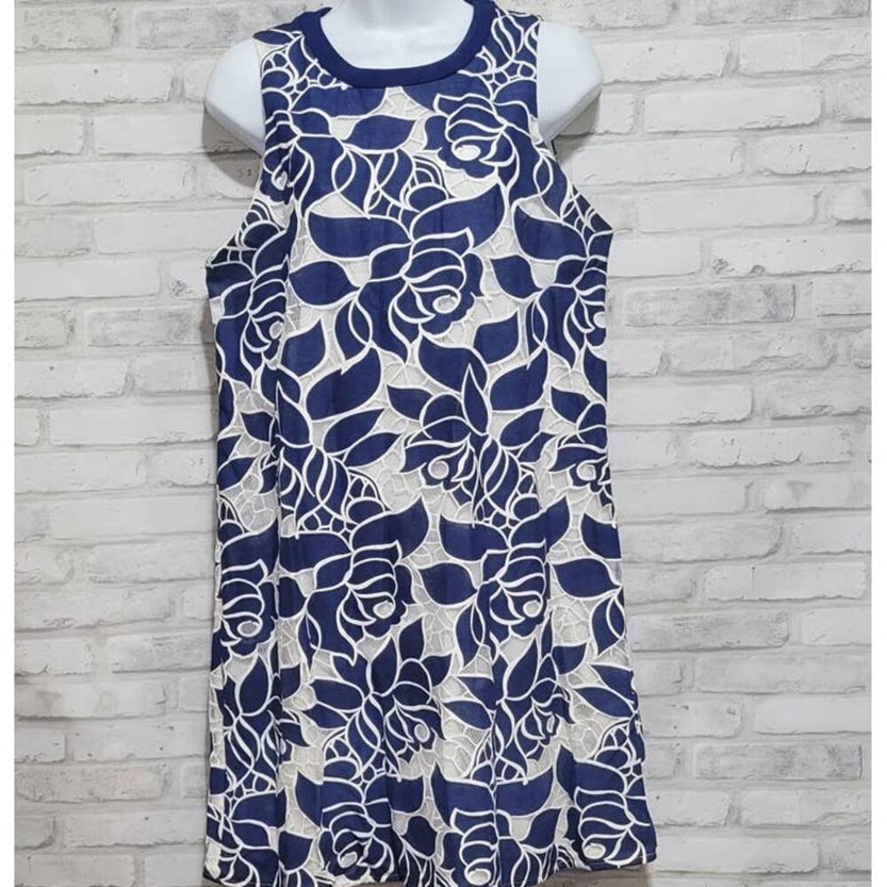 Emmelee Navy Floral Lace Shift Dress Womens Blue Sleeveless Size Large